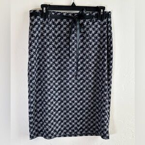 Carol Wren Black and Gray Houndstooth Pencil Midi Skirt with Belt Sz M